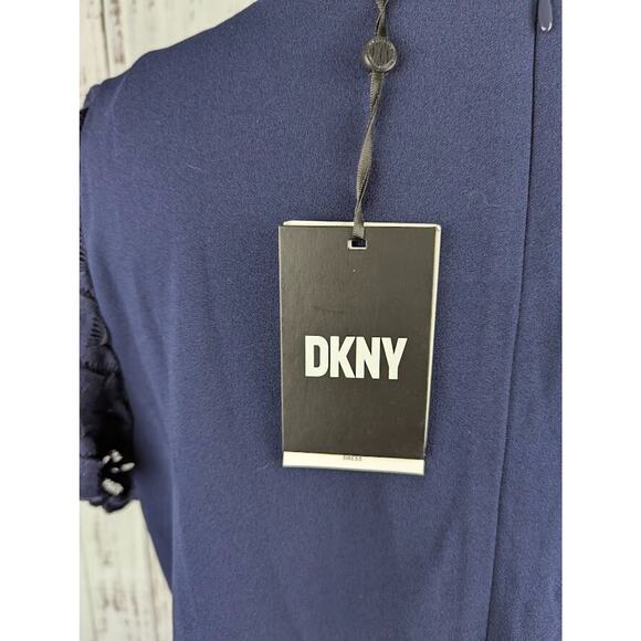 Dkny Flutter Sleeve Scuba Crepe Dress Navy Women's Size 16 Mini Short Sleeve - Picture 4 of 5